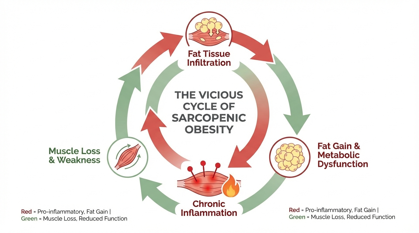 วงจรอุบาทว์ของ Sarcopenic Obesity ไขมันแทรกซึมเข้ากล้ามเนื้อ