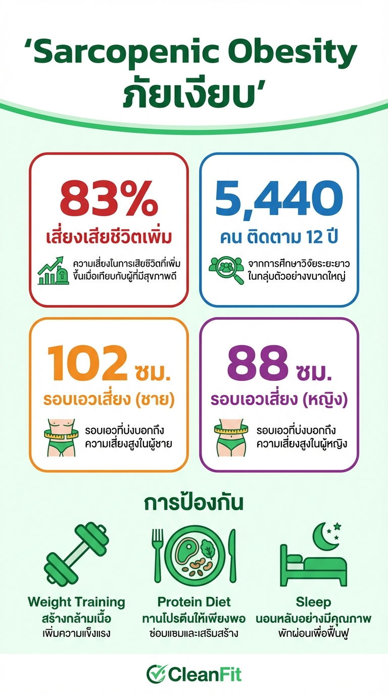 Infographic สรุป Sarcopenic Obesity ตัวเลขสำคัญและวิธีป้องกัน