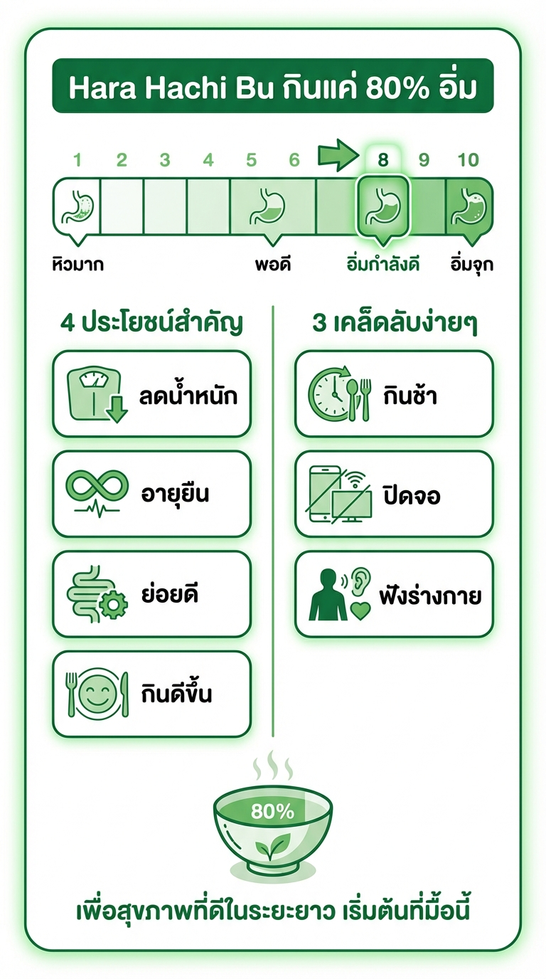 Infographic สรุป Hara Hachi Bu กินแค่ 80% อิ่ม